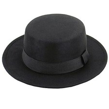 UPSTORE Wide Brim Fedora Hat Classic Classic Flat Top Panama Hat Felt Black