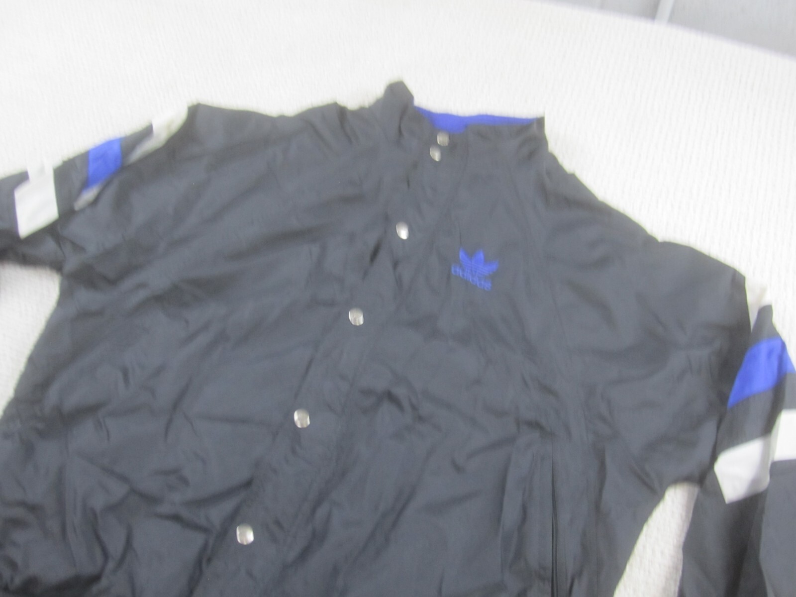 VTG Adidas Windbreaker Jacket Adult XL Black Blue Button Up Retro Polyester Mens thumbnail 2