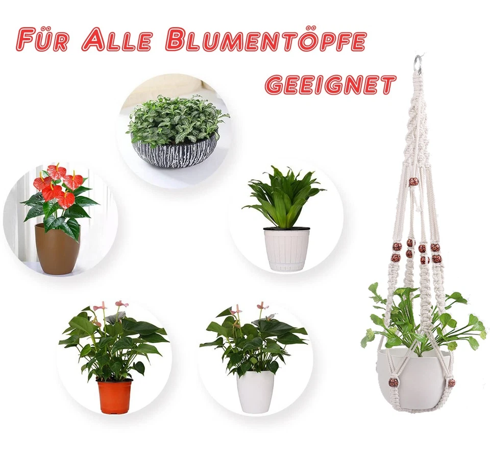 ▀▀ Premium Makramee Blumenampel Blumentopf BOHO Balkon Hängeampel Wandbehang ▀▀ - Bild 3 von 3