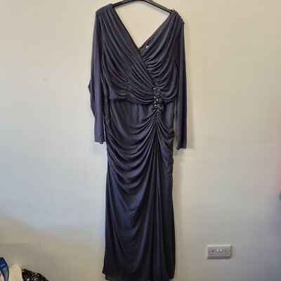 Ladies Dress Size 22 Chesca Grey Long Maxi Ruched Party Wedding Evening  Cruise UK