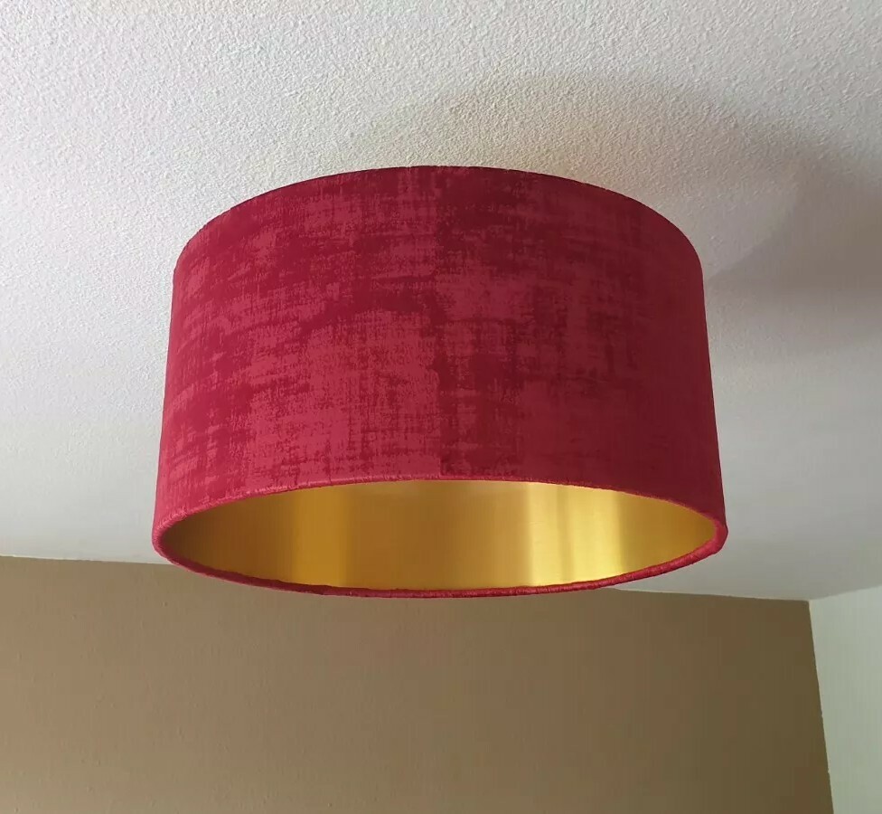 Details zu Rot-Uni Samt Struktur Lampenschirm innen Gold Hängelampe Tischlampe Stehlampe Lagerbestände im Versandhandel