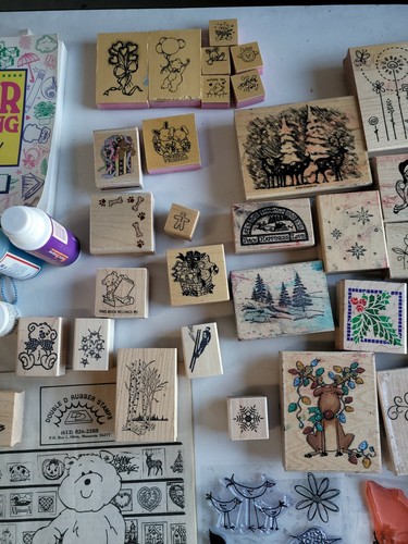 Rubber Stamp Lot of 125+ VTG Some new some used + stamp materials huge lot - Picture 5 of 12