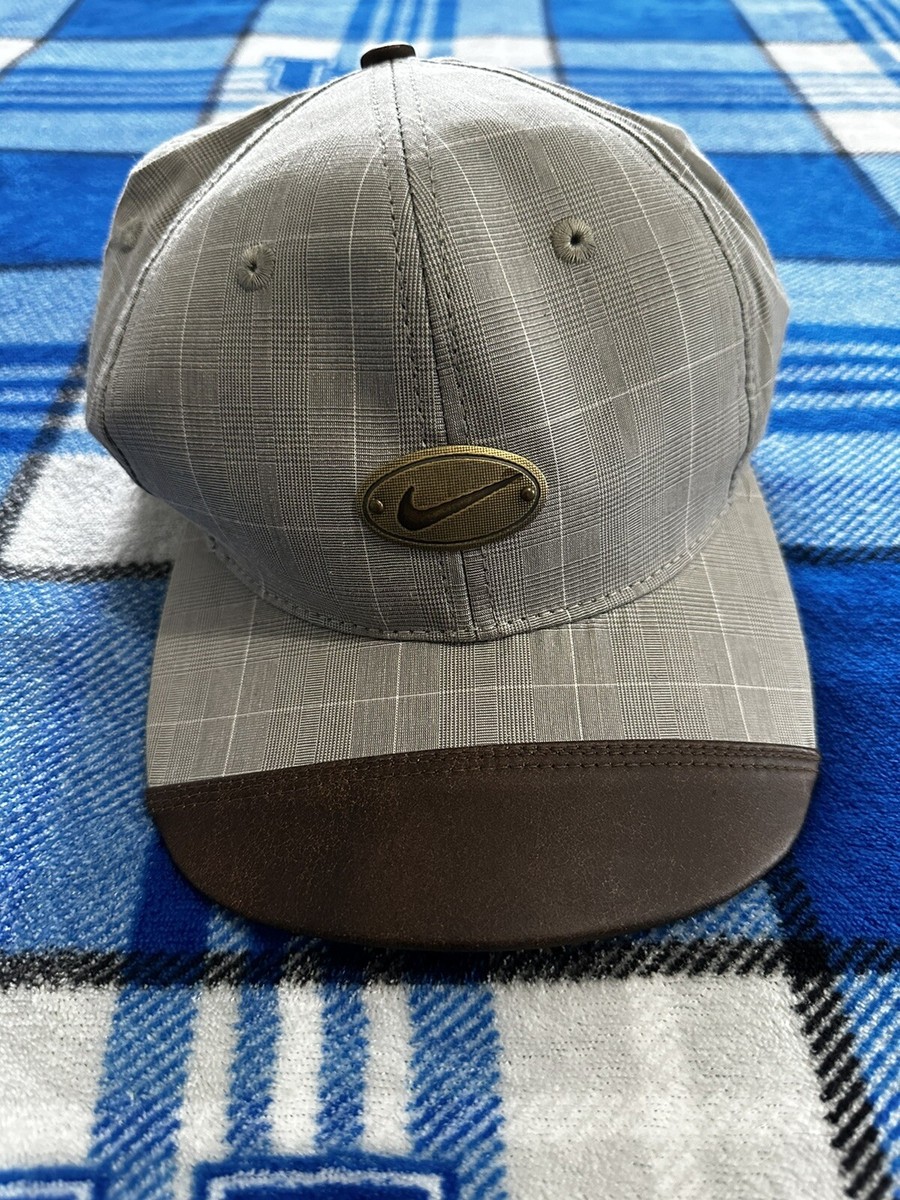 Nike Golf Gray Hat Cap Leather Strap Brim Vintage 90's Rare Tiger