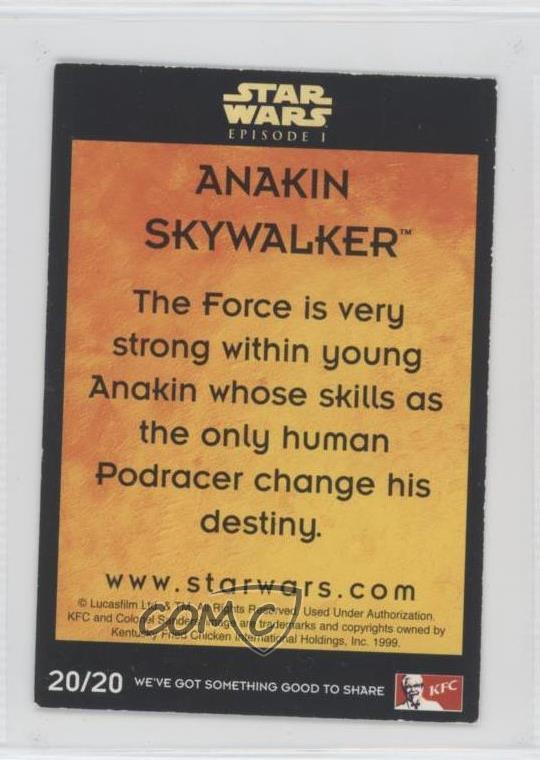 1999 KFC Star Wars Episode 1 UK Anakin Skywalker #20 g6p - Picture 2 of 3