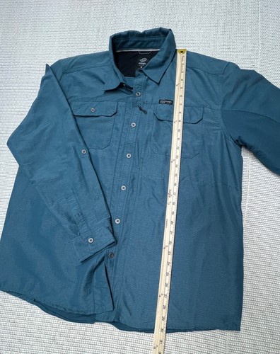 Wrangler Outdoor Button Up Mens XL Shirt 2 Pocket Teal Green Long Sleeve - Picture 8 of 9