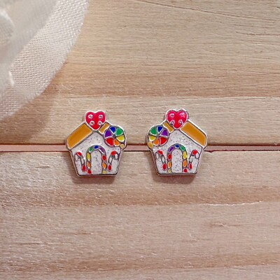 925 Sterling Silber Weihnachten Lebkuchenhaus Ohrringe für Damen oder Mädchen