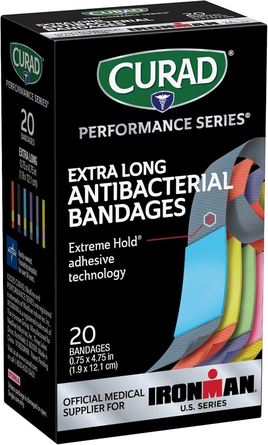 CURAD Performance Series IRONMAN Antibacterial Bandages, Extreme Hold Adhesive &