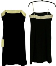 Ann Taylor Sheath Dress 2P Black Crepe Off White Satin Trim Spaghetti Straps