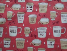 SPECIALTY COFFEE CUPS WITH SAYINGS DRINKS COTTON FABRIC FQ