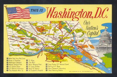 THIS IS WASHINGTON D.C. MAP VINTAGE POSTCARD