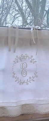 Scheiben Kurz Gardine EMILIA Offwhite 50x250 cm Bestickt MonogrammShabby Vintage - Bild 1 von 4