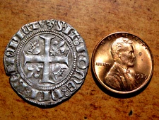 High Grade AU+ FRANCE King Charles VI 1380-1422 AD Silver Blanc Joan of Arc D10