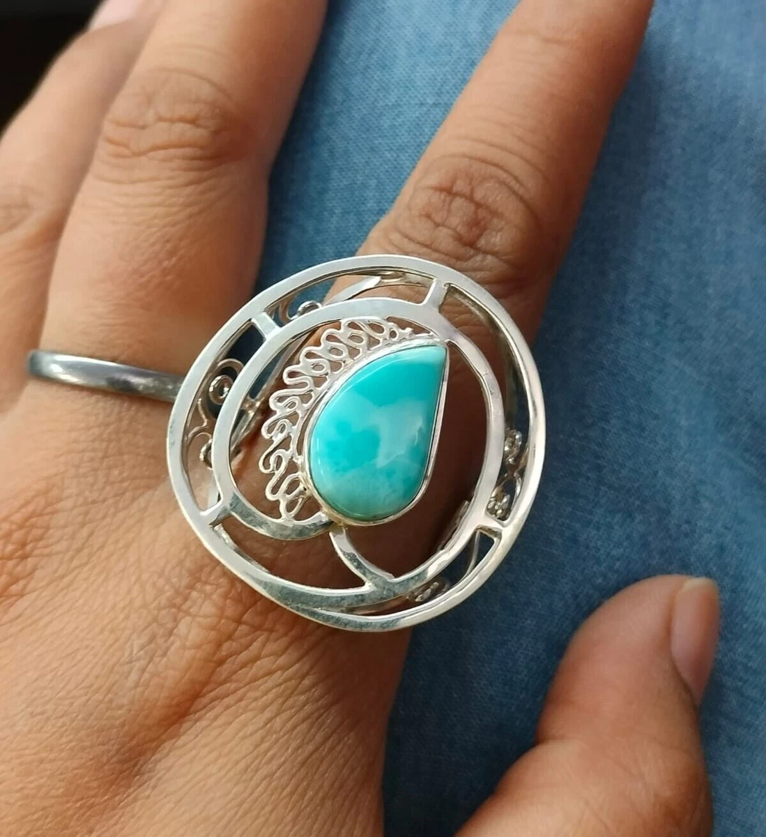 Anello Con Pietra Larimar Naturale In Argento 925 – Fatto A Mano, Tutte Le Taglie