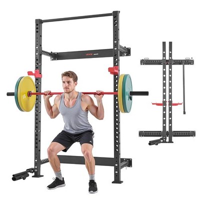 VEVOR Folding Power Cage, Wall-Mounted Power Rack Squat Rack, Multifunctional...