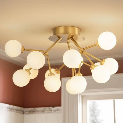 RRTYO Allegra 15-Light Gold Sputnik Semi-Flush Mount LED Globe Light