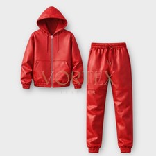 Men's Red Causal Leather Tracksuit In Genuine Soft Lambskin Leather Tracksuit