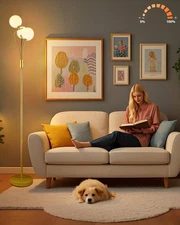 Globe Standing Lamps with 3Pcs 3000K G9 Bulbs Stepless Dimmable Gold Floor La...