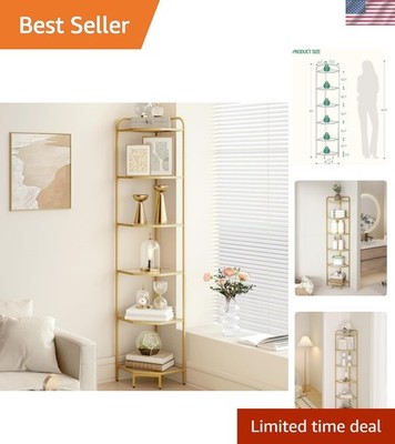 Corner Shelf Stand, 6-Tier Glass Bookshelf Bookcase, Bathroom Organizer, Plan...