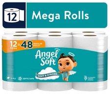 Angel Soft 2-Ply Toilet Paper | 12 Mega Rolls, 320 Sheets/Roll, Soft & Strong