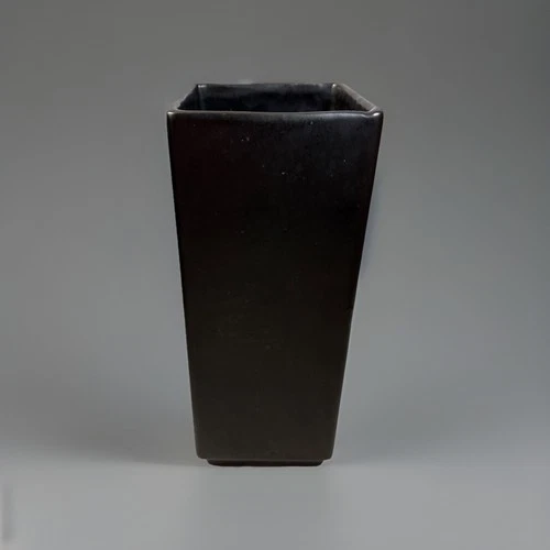 Vintage 60s Floraline 451 Cubed Matte Black Vase Rectangle Shape MCM Minimalist