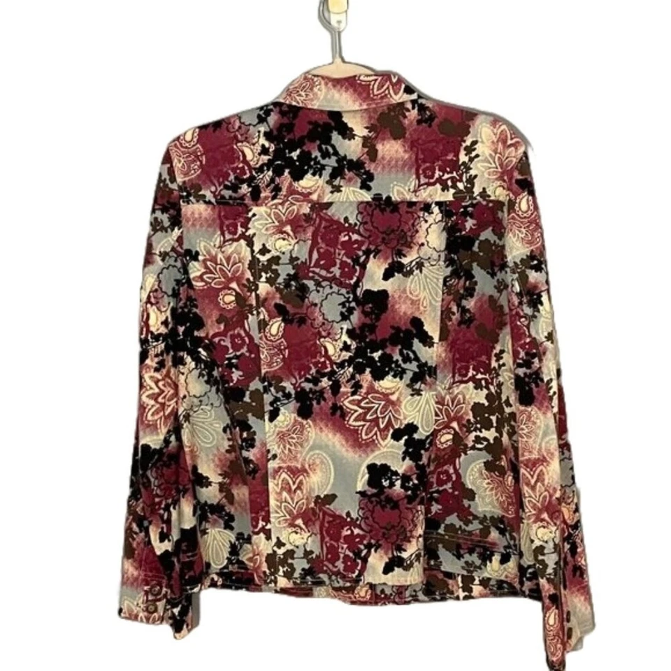 Amber Sun Boho Floral Paisley Textured Denim/Jean Jacket Pastel Blue, Purple L - Image 3 of 4
