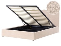 Polsterbett Beige Mit Bettkasten Lattenrost Hochklappbar 160X200 Cm Nanterre