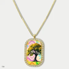 New Colorful Tree of Life Pendant Necklace Chain Picture Dog Tag Chain Gift Desi