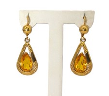 18K Gold Citrine Earrings, 1-1/2'' Long