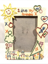 I Love My Grandma 4 X 6 Picture Frame Resin Decorated Sun House Hearts VTG