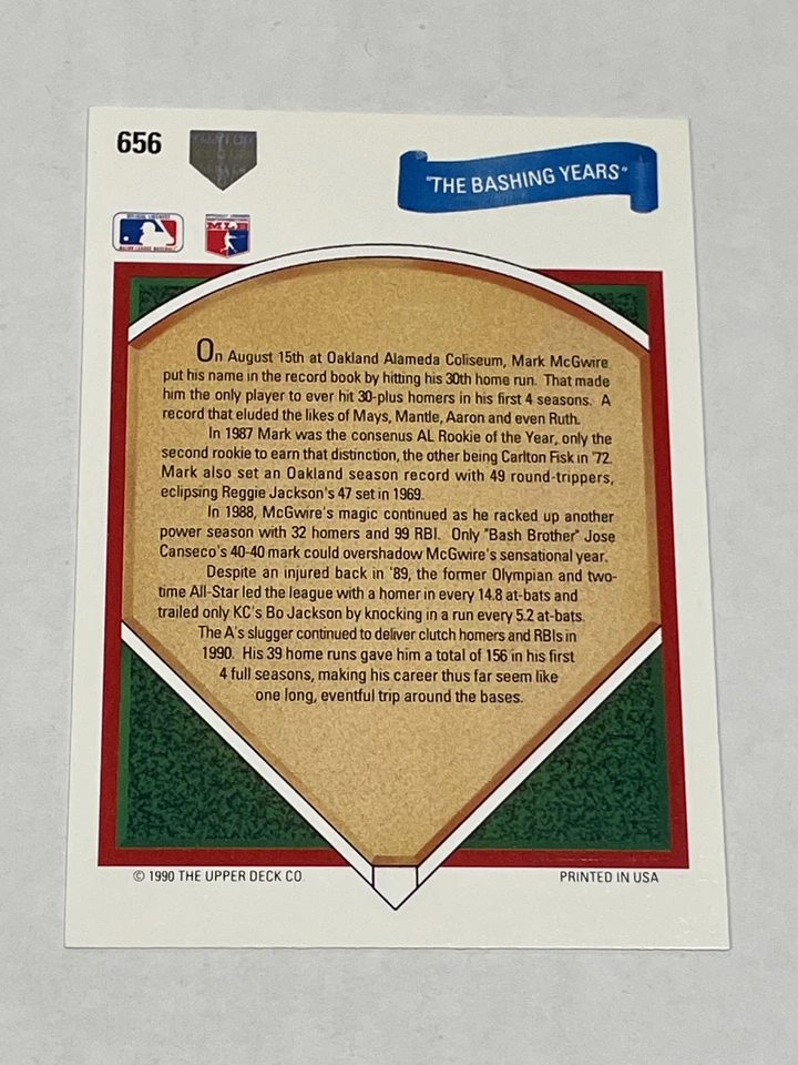 1991 Upper Deck Baseball #656 - Mark McGwire - Oakland Athletics - Image 2 of 2