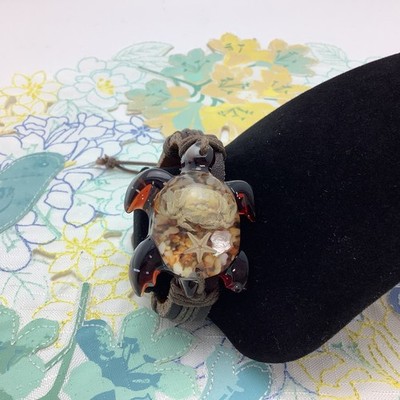 Amber Acrylic Turtle / Ocean Beach Charm Adjustable Rope, Leather Bracelet