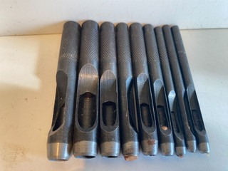 SUPER SET OF 9 VERY CLEAN ROUND LEATHER / WAD PUNCHES
