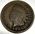 1886 Indian Head Cent Penny, Variety 2, Var 2, T2, Type 2, Good Cud Error -2451