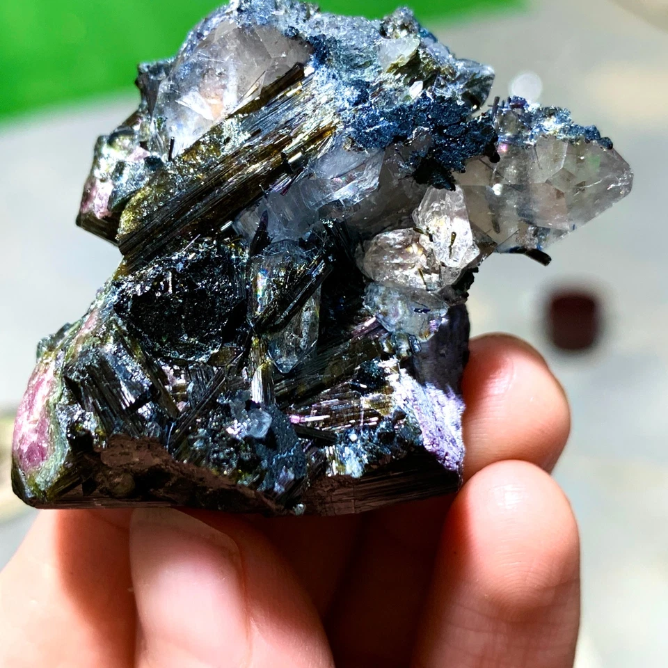 37 g roher natürlicher schwarzer Turmalinquarz Rutilkristallspitze Stab Obelisk