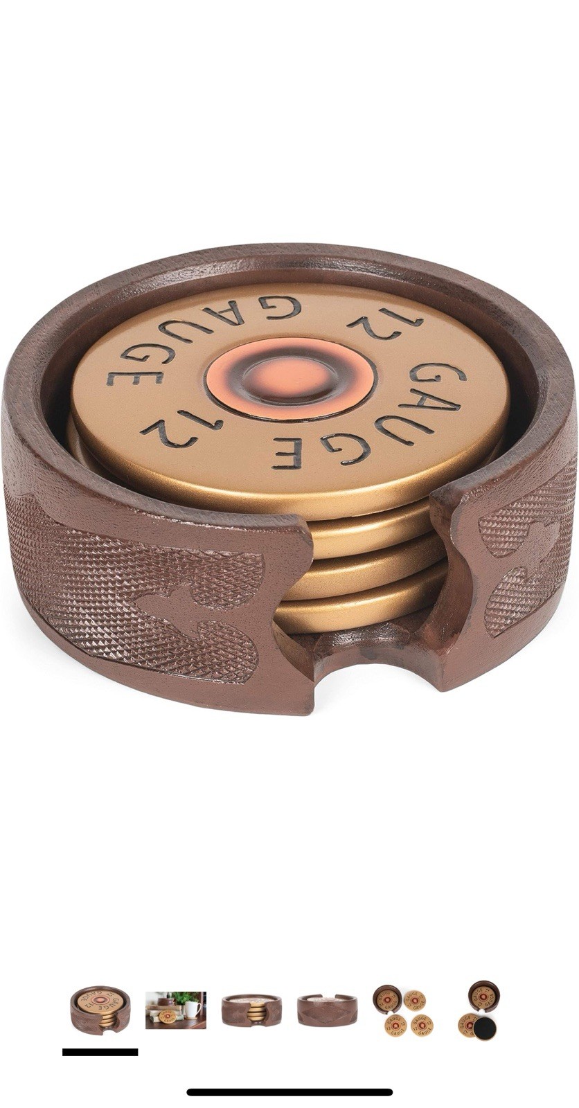 12 GAUGE SHOTGUN SHELL COASTER SET OF 4 COASTERS & 1 HOLDER