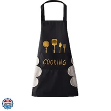 Kitchen Apron with Hand Wipe,Water-drop Resistant with 2 Pockets Cooking Bib ...