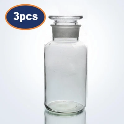 UNIQUE HOME LIVING Apothecary Bottles 500ml Clear 3pcs Glass Oil Lotion Regeant Storage Jar Lid