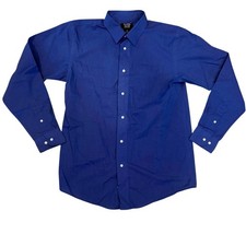 Mens Class Club Button Down Shirt Long Sleeve Blue Easy Care Size 16