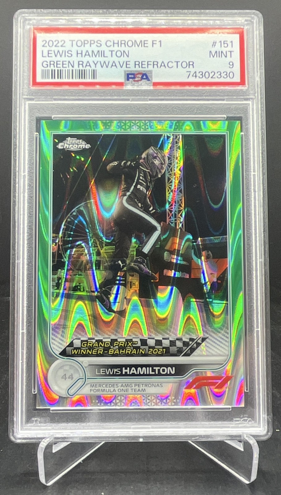 2022 Topps Chrome Formula 1 F1 Lewis Hamilton Green RayWave 65/99 PSA 9 #151 view 1