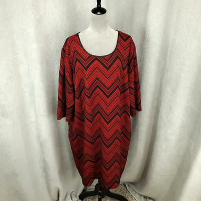 Catherines Red Dress Womens Size 5X Shift Chevron Pattern Exposed Zipper Zig Zag