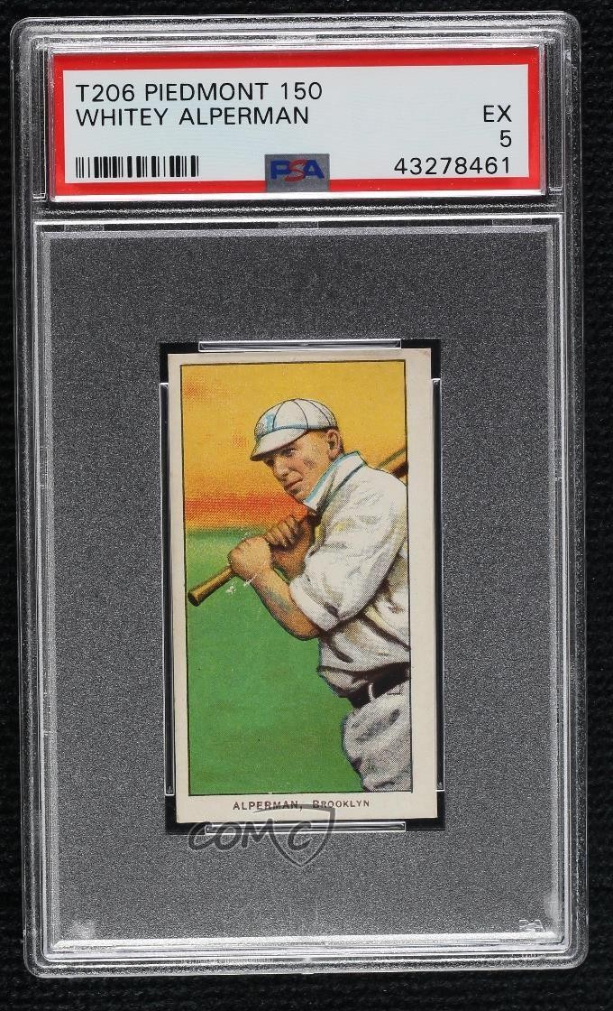 1909-11 T206 Piedmont 150 Back Whitey Alperman PSA 5 0q4x