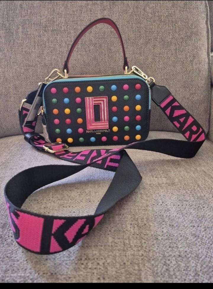 KARL LAGERFELD Simone Studded Leather Crossbody Camera Bag