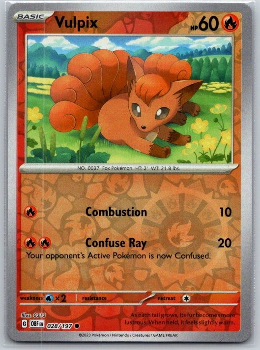Vulpix 028/197 Common Obsidian Flames Pokemon Reverse Holo Near Mint