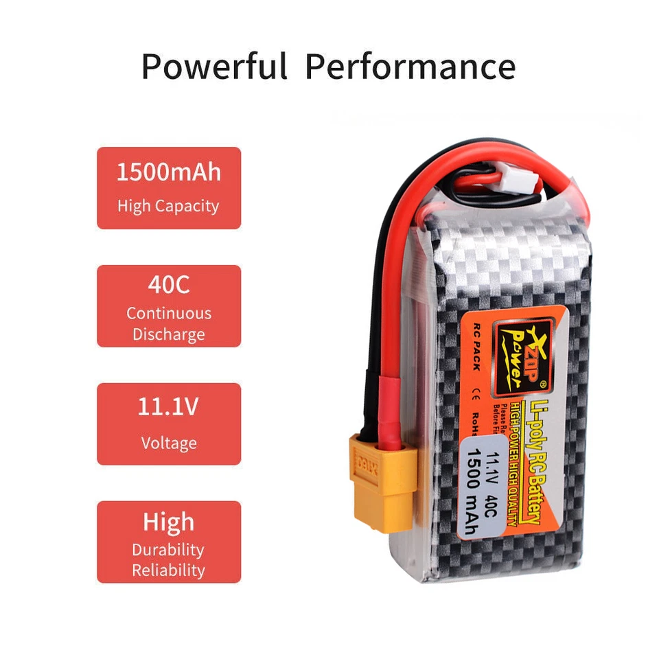 11.1V 1500mAh 40C 3S LiPo Battery XT60 Plug for RC Car Airplane Helicopter Truck - Image 2 of 2