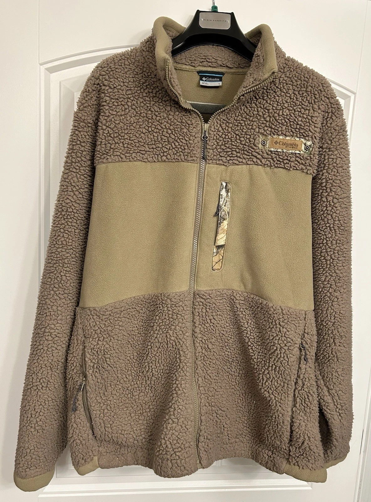 Columbia PHG Camo Trim Fleece Mens Beige Large Full Zip Pullover Hunting ~ Nice