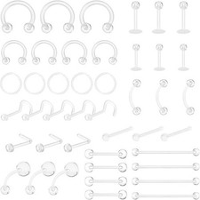 48PCS Clear Piercing Retainers Kit Acrylic Septum Nose Invisible Jewelry