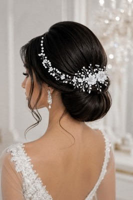 Pearl Crystal Bridal Hair Vine Wedding Headpiece Floral Hair Accessory