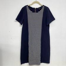 J Crew Navy Blue Striped Short Sleeve Sheath Dress Womens 12 Preppy Career Mini