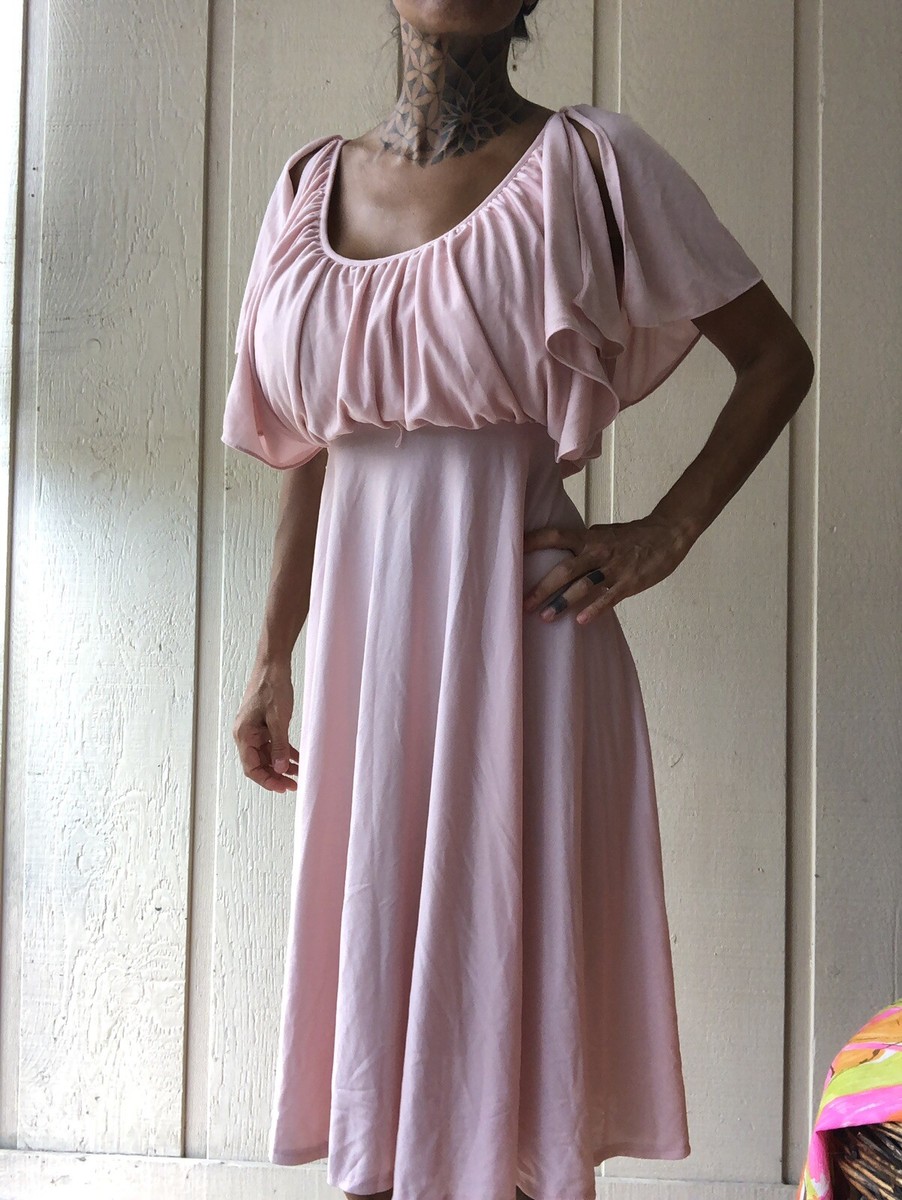 Vintage JOSEPH MAGNIN Pink Grecian Dress XS/S 1950's Empire Waist