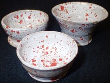 Original Lorraine Suva Handmade Pottery Lot of 3 Red Speckled Small Bowls 1977